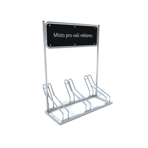 Cyklostojan ALFA 5 s reklamným panelom, nerezový