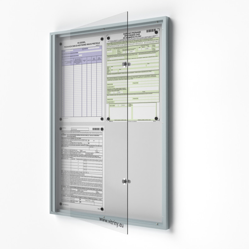Interiérová uzamykacia vitrína 4xA4, Plech