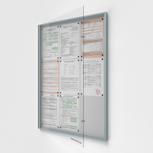 Interiérová uzamykacia vitrína 9xA4, Plech