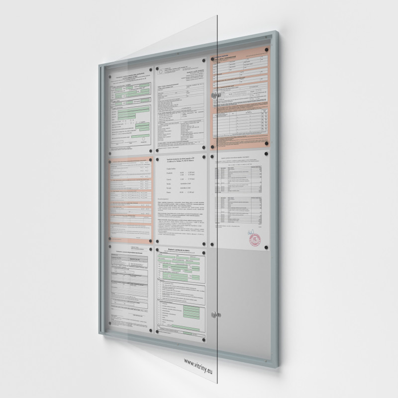 Interiérová uzamykacia vitrína 9xA4, Plech