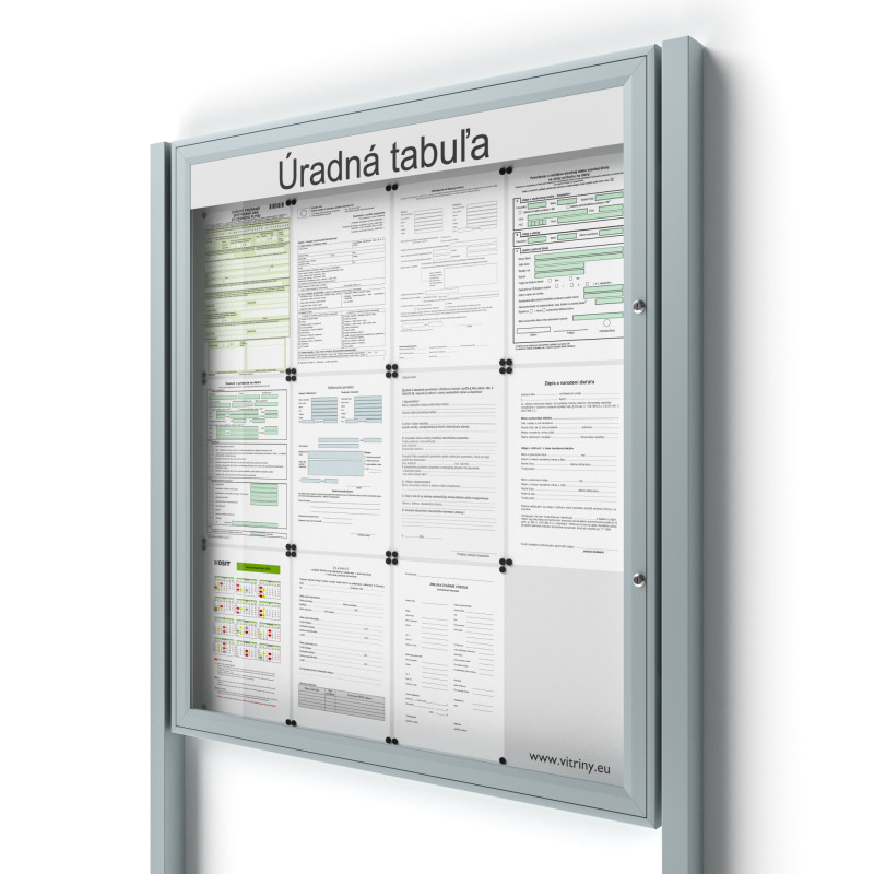 Uzamykateľná informačná vitrína 12xA4 SIDE50 s nápisom a stĺpikmi