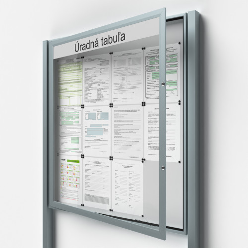 Uzamykateľná informačná vitrína 12xA4 SIDE50 s nápisom a stĺpikmi