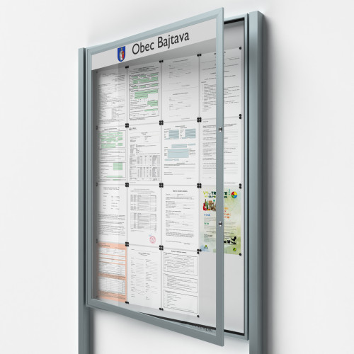 Uzamykateľná informačná vitrína 16xA4 SIDE50 s nápisom a stĺpikmi