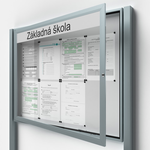 Uzamykateľná informačná vitrína 8xA4 SIDE50 s nápisom a stĺpikmi