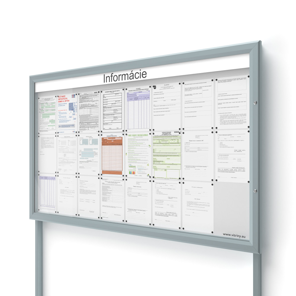 Vonkajšia informačná vitrína 24xA4 SIDE60 s nápisom a stĺpikmi